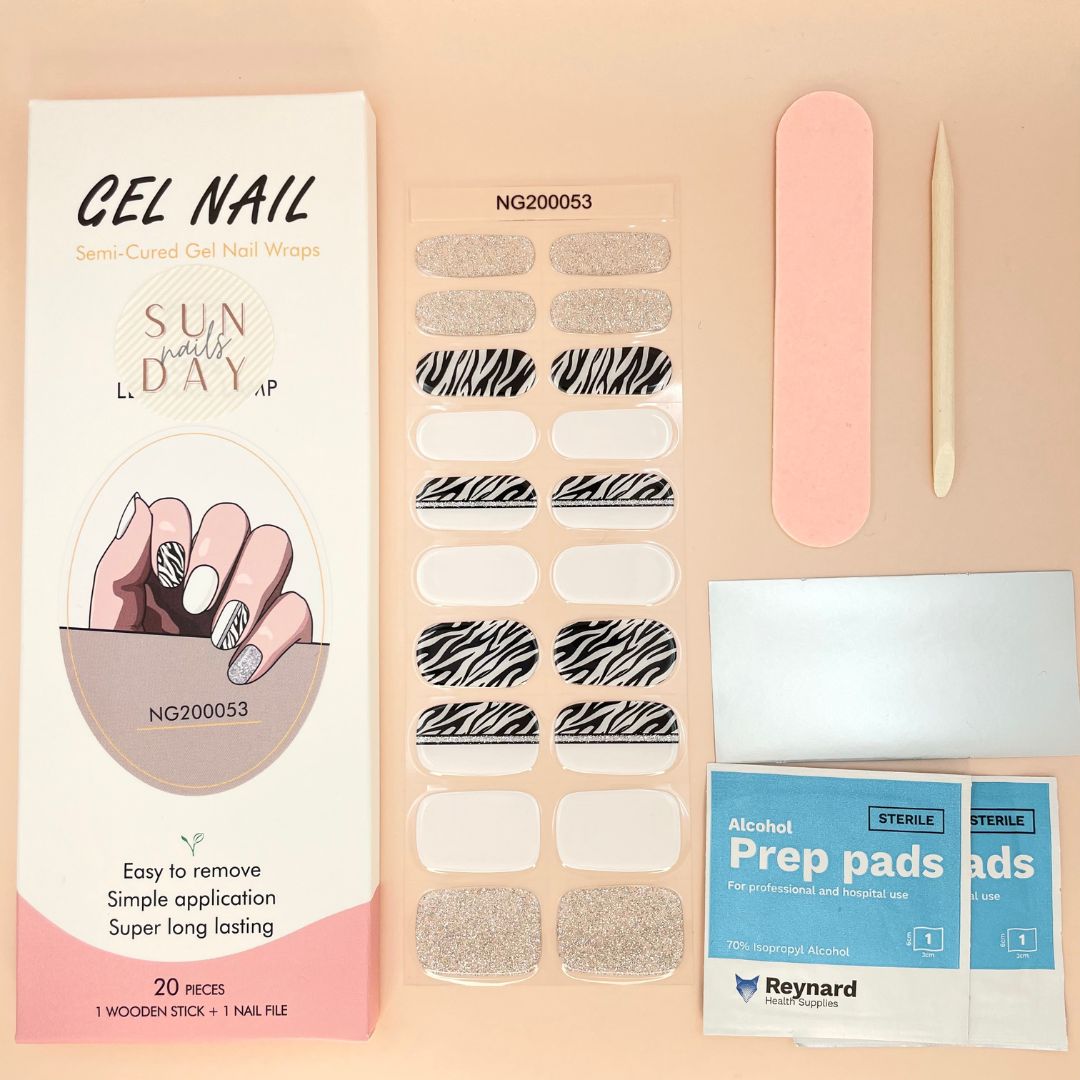 Zebra Stripes Semi Cured Gel Nail Sticker Kit - Sunday Nails AU - Semi Cured Gel Nails