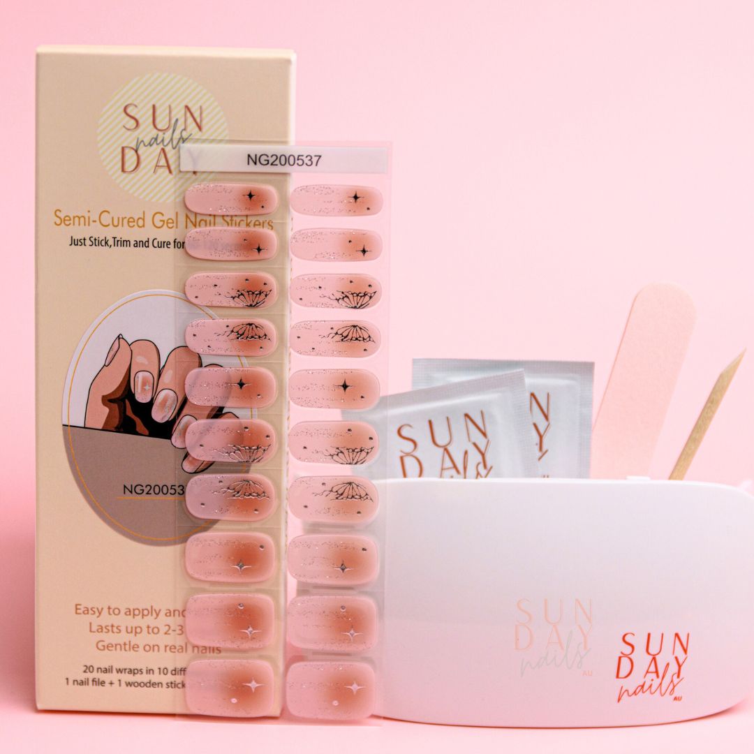 Celestial Bloom Semi Cured Gel Nail Sticker Set (Celestial Collection) | Sunday Nails AU