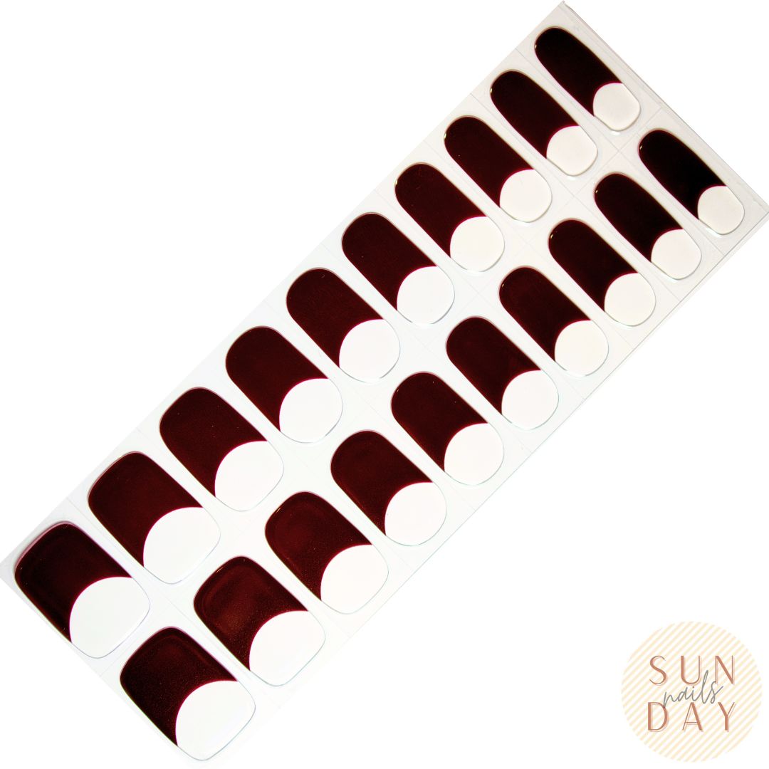 Maroon French Tip Semi Cured Gel Nail Sticker Kit | Sunday Nails AU