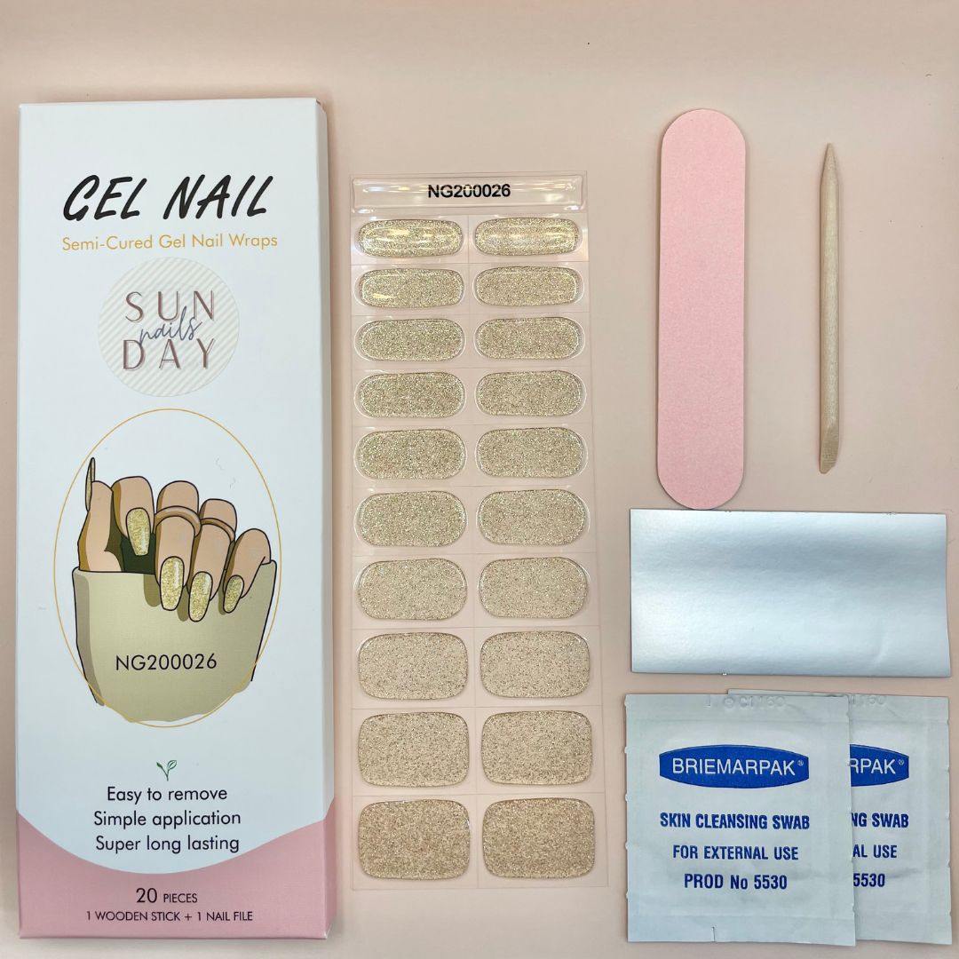 Gold Dust Semi Cured Gel Nail Sticker Kit - Sunday Nails AU - Semi Cured Gel Nails