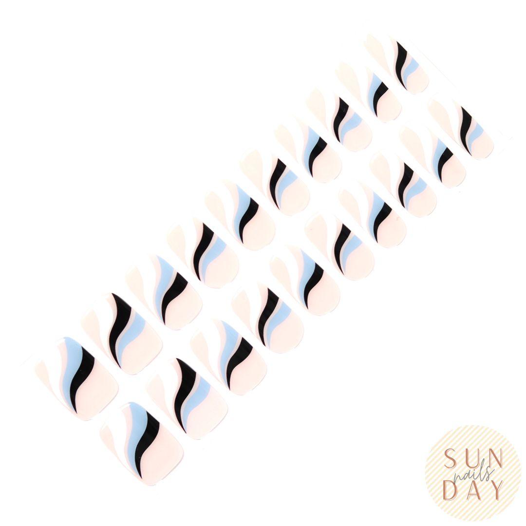 Blue French Swirls Semi Cured Gel Nail Sticker Kit - Sunday Nails AU - Semi Cured Gel Nails