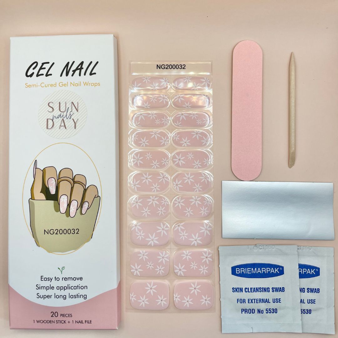 Pink Daisies Semi Cured Gel Nail Sticker Kit - Sunday Nails AU - Semi Cured Gel Nails
