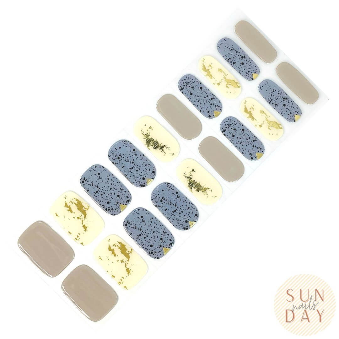Blue and Gold Marble Semi Cured Gel Nail Sticker Kit - Sunday Nails AU - Semi Cured Gel Nails