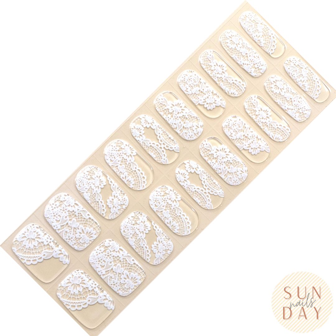 White Lace Semi Cured Gel Nail Sticker Kit - Sunday Nails AU - Semi Cured Gel Nails