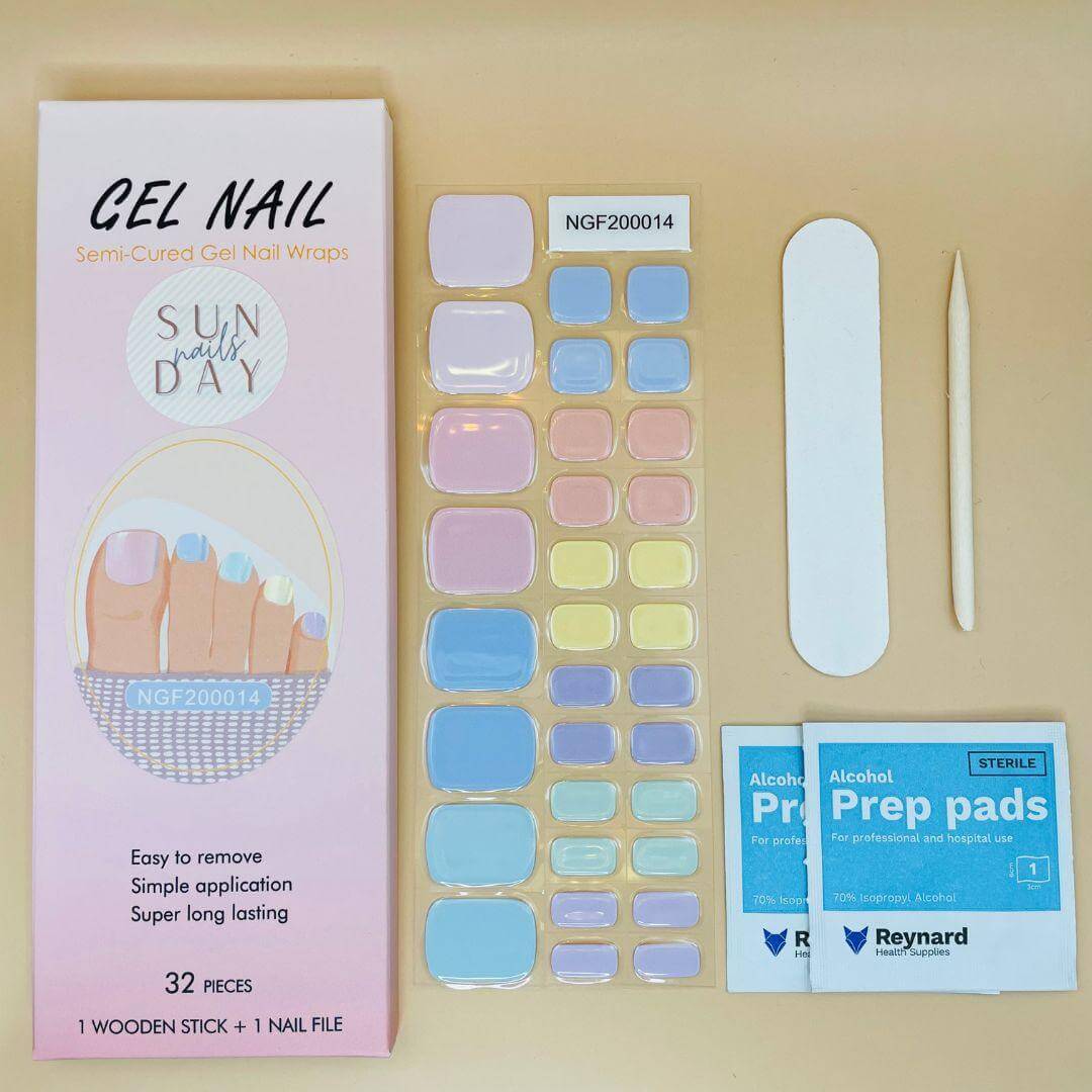(PEDI) Light Rainbow Semi Cured Gel Nails Kit - Sunday Nails AU - Semi Cured Gel Nails