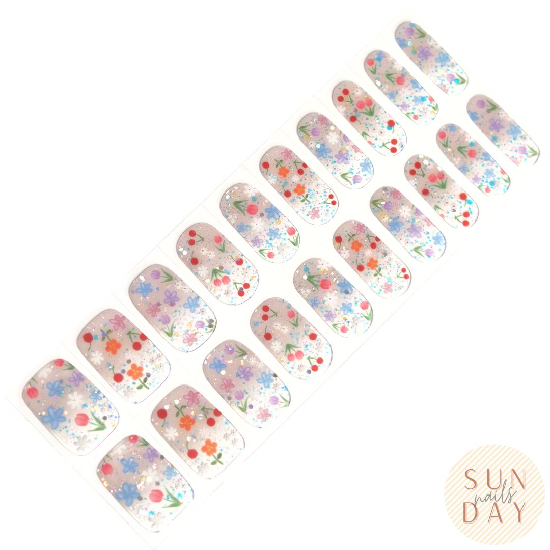 Cherry Garden Semi Cured Gel Nail Sticker Kit - Sunday Nails AU - Semi Cured Gel Nails