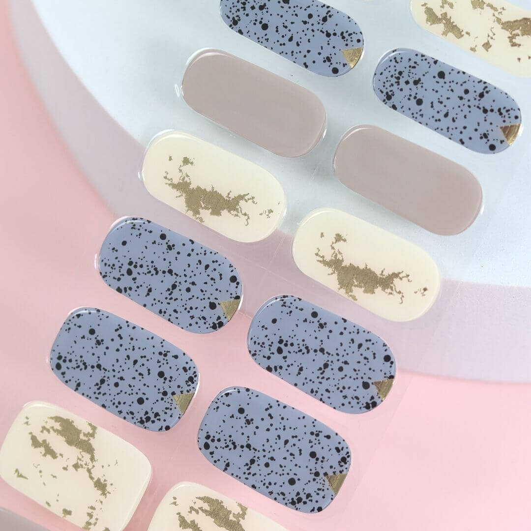 Blue and Gold Marble Semi Cured Gel Nail Sticker Kit - Sunday Nails AU - Semi Cured Gel Nails