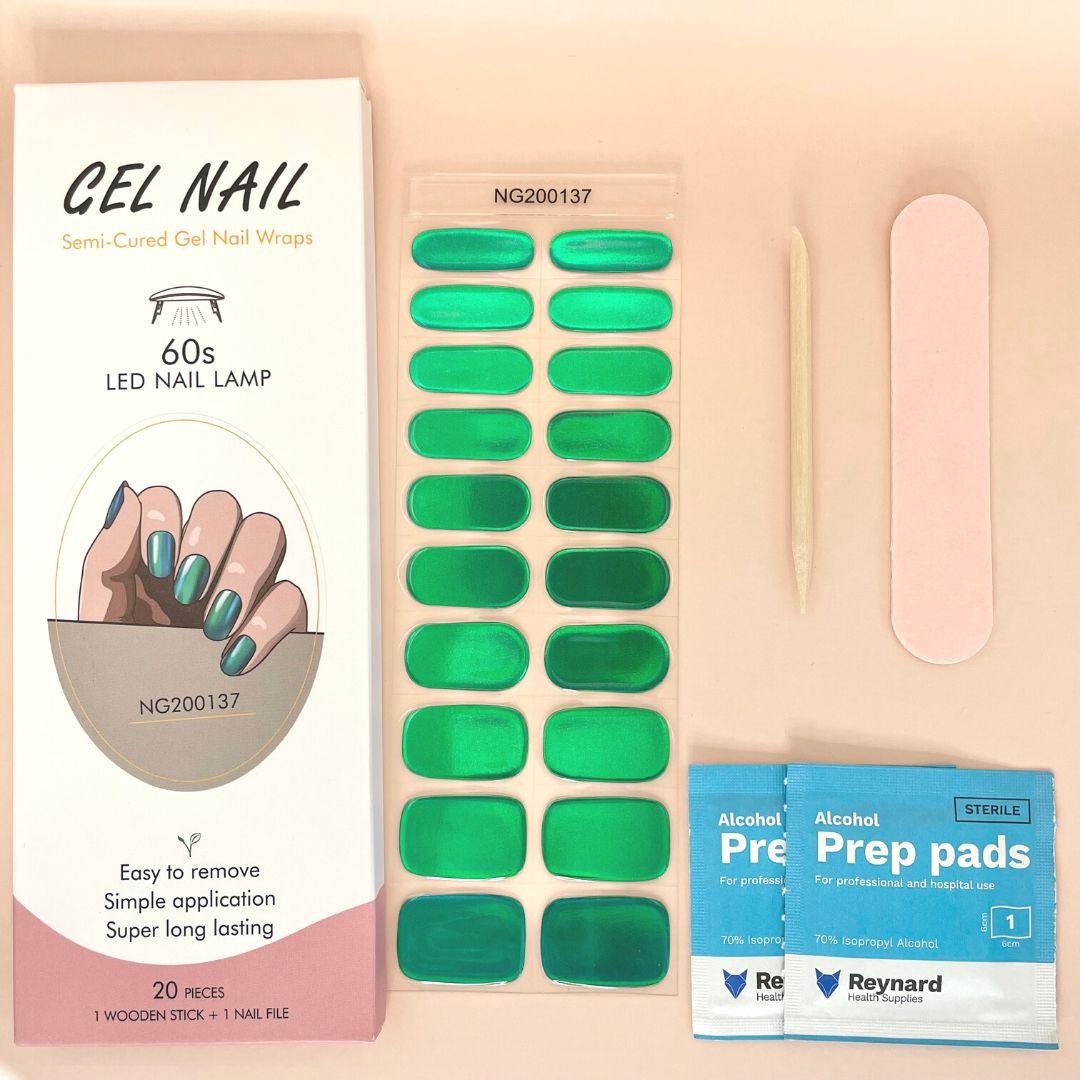 Green and Blue Chrome Semi Cured Gel Nails Kit - Sunday Nails AU - Semi Cured Gel Nails