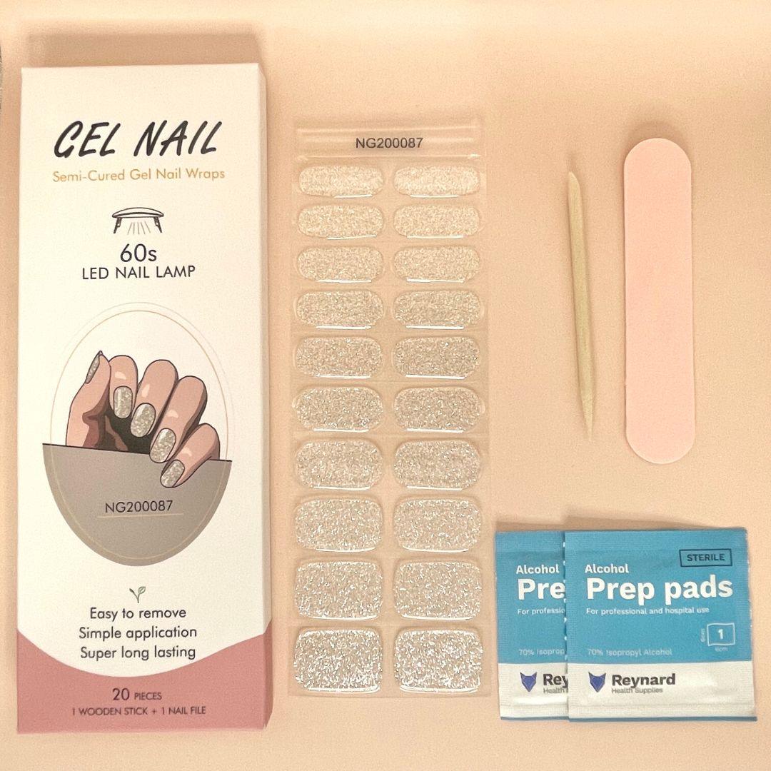 Silver Dust Semi Cured Gel Nail Sticker Kit - Sunday Nails AU - Semi Cured Gel Nails