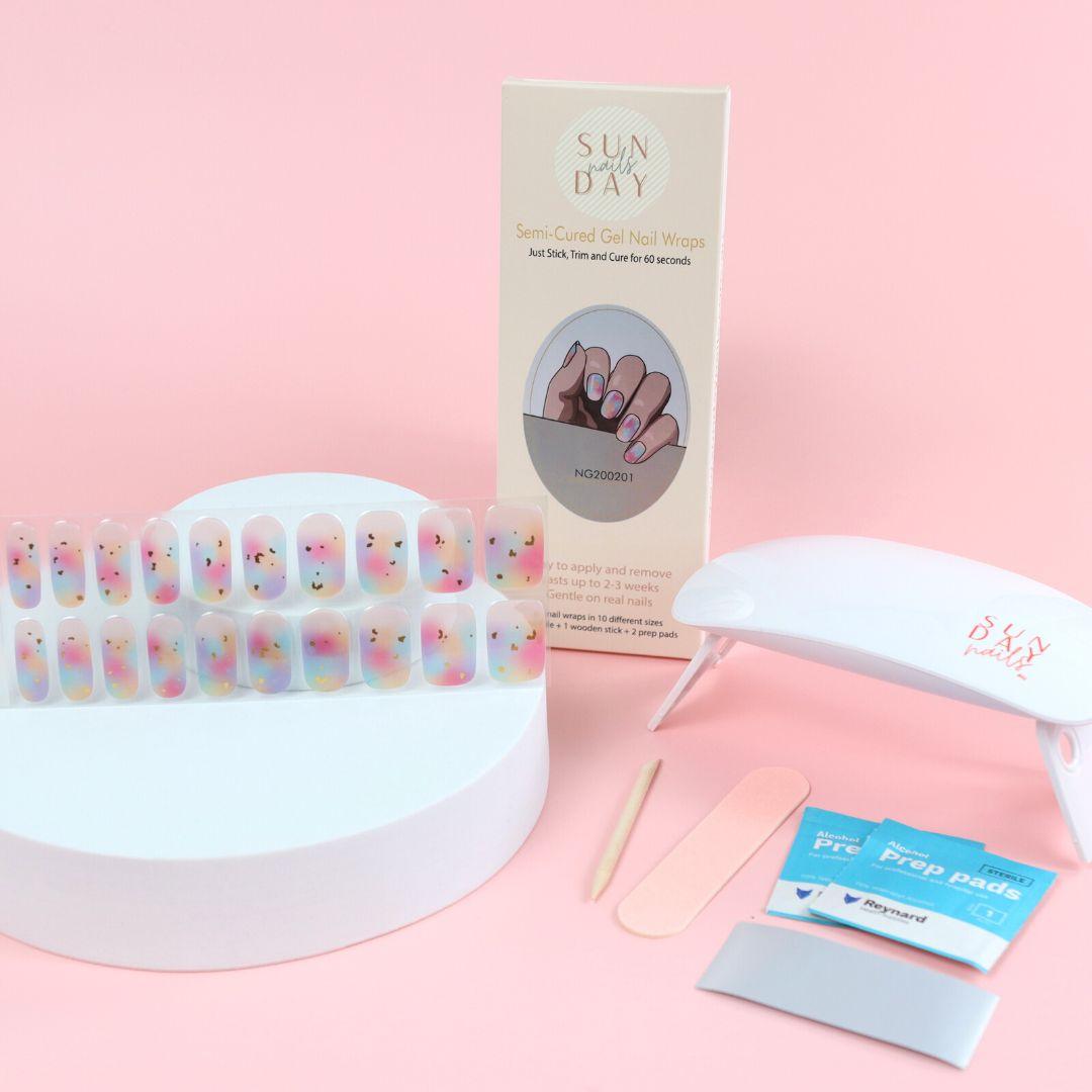 Cotton Candy Semi Cured Gel Nail Sticker Kit - Sunday Nails AU - Semi Cured Gel Nails