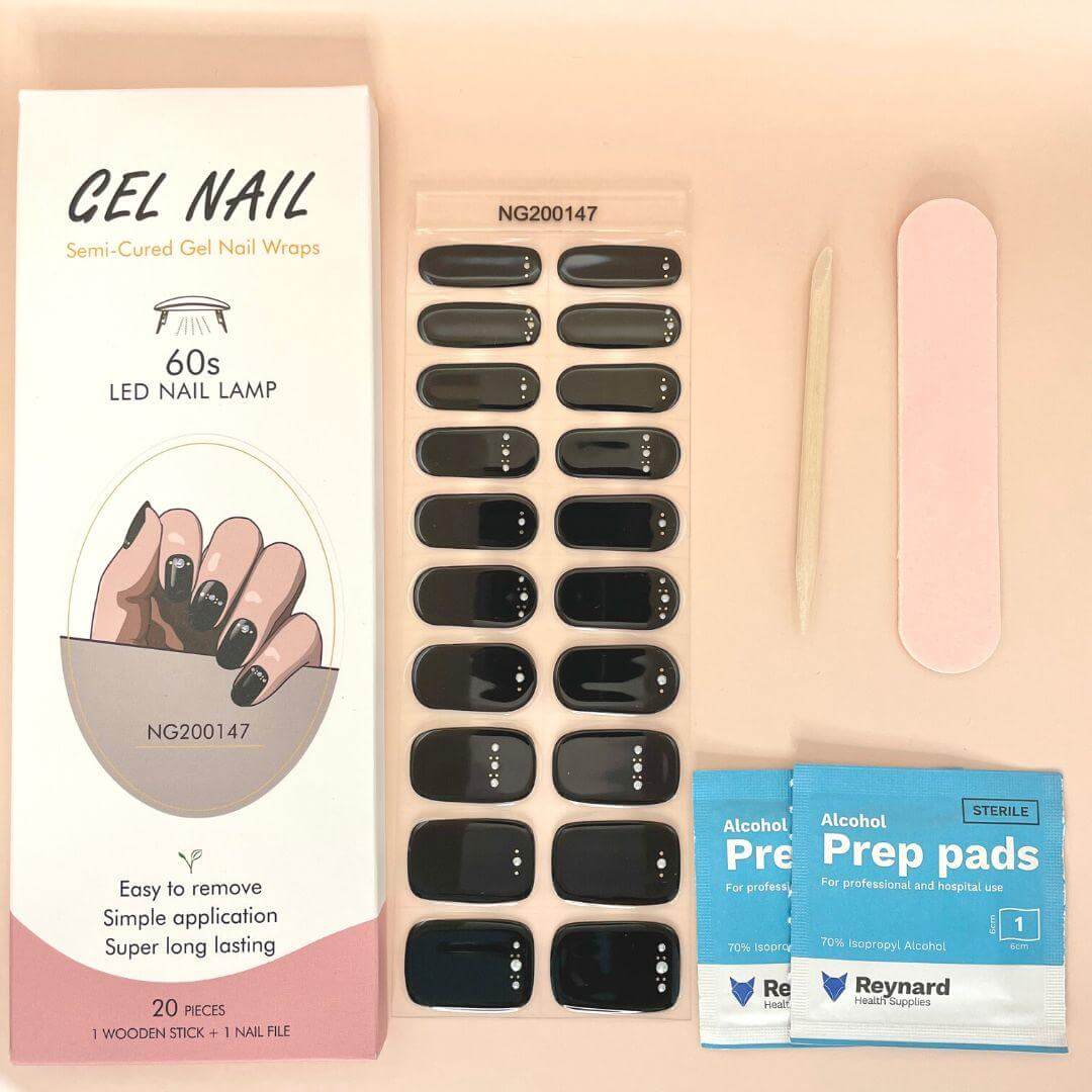 Black Gem 3D Semi Cured Gel Nail StickerKit - Sunday Nails AU - Semi Cured Gel Nails