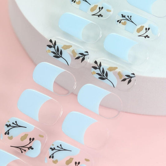 Blue Blossoms Semi Cured Gel Nail Sticker Kit - Sunday Nails AU - Semi Cured Gel Nails