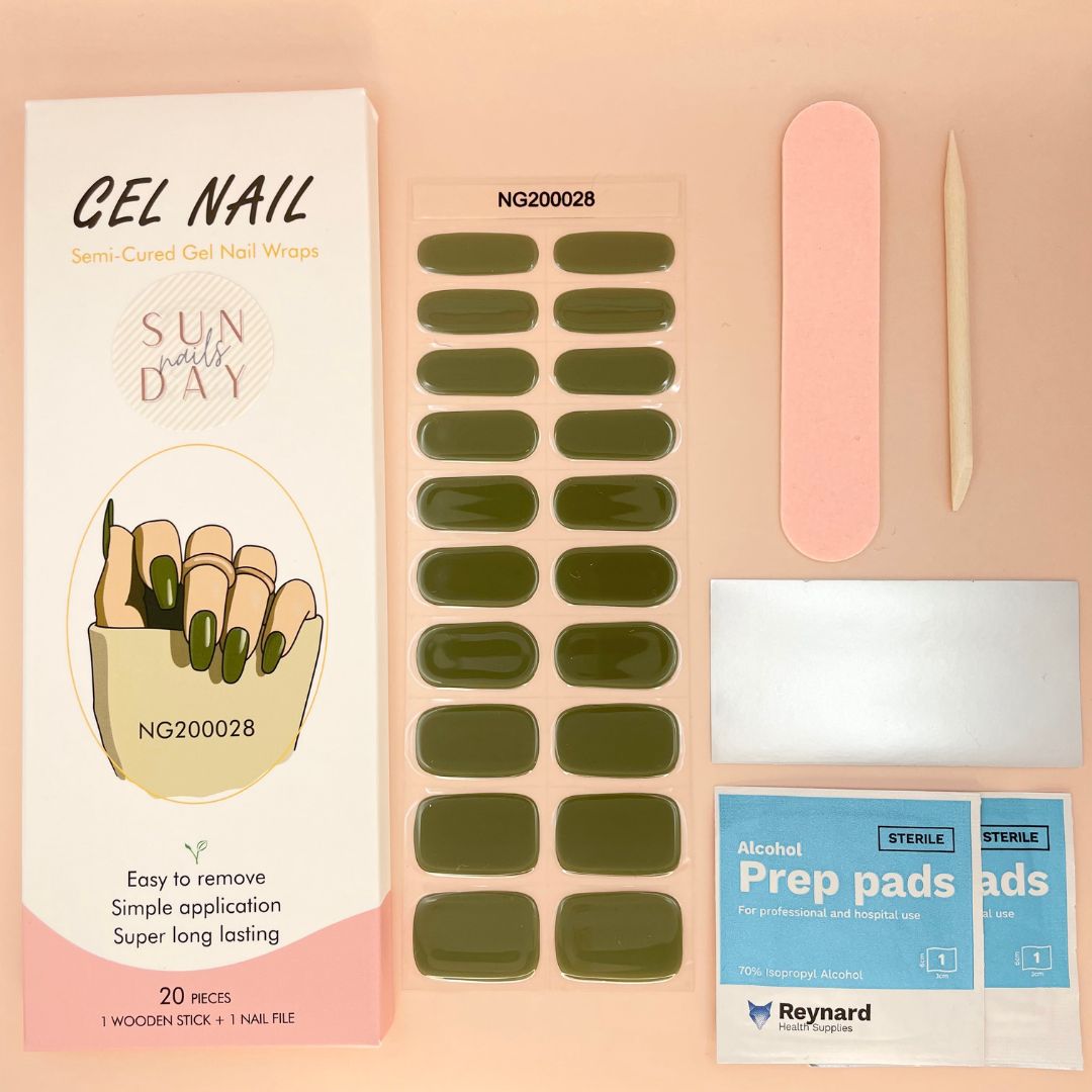 Olive Semi Cured Gel Nail Sticker Kit - Sunday Nails AU - Semi Cured Gel Nails