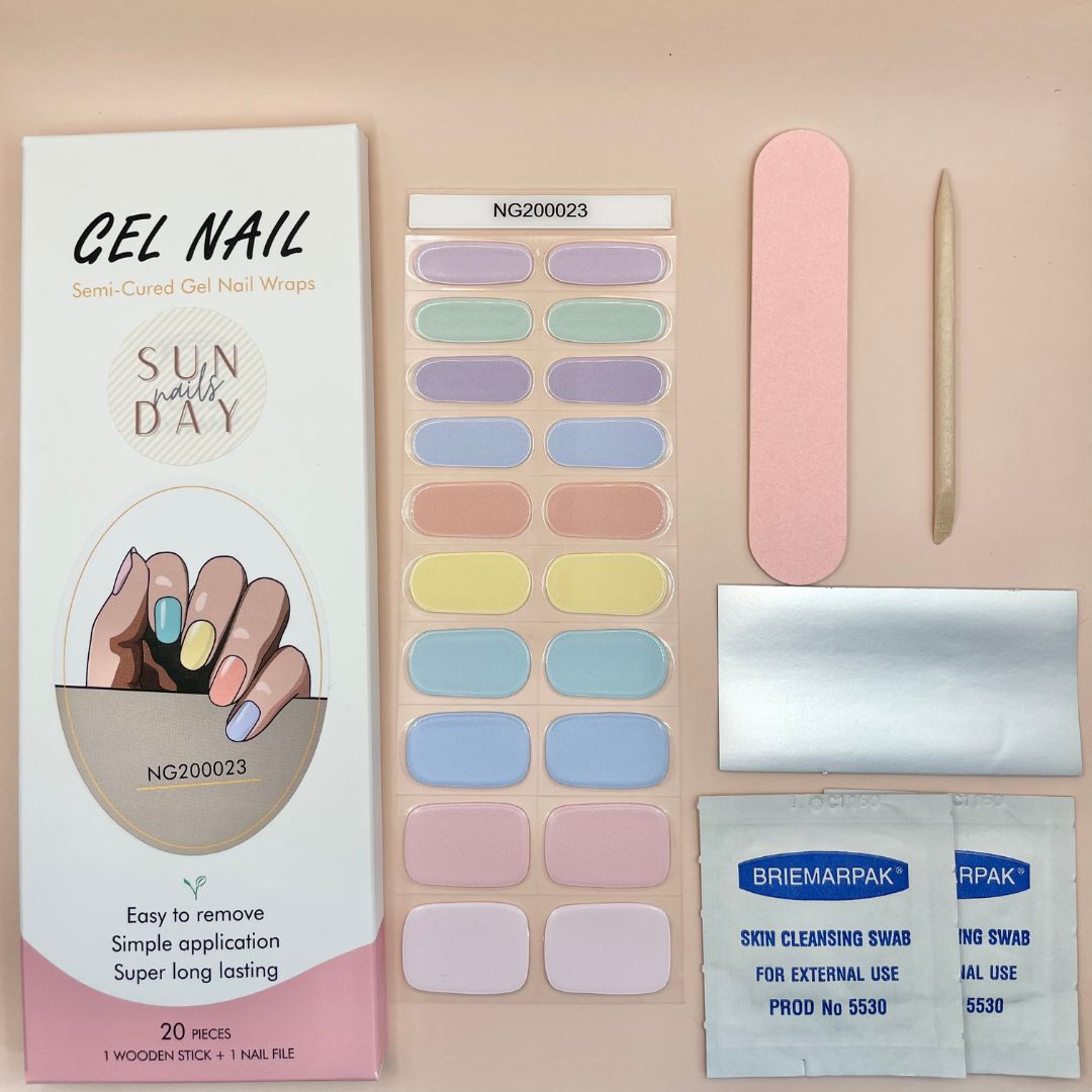 Light Rainbow Semi Cured Gel Nail Sticker Kit - Sunday Nails AU - Semi Cured Gel Nails