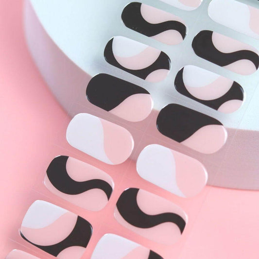 Black and White Swirls Semi Cured Gel Nail Sticker Kit - Sunday Nails AU - Semi Cured Gel Nails