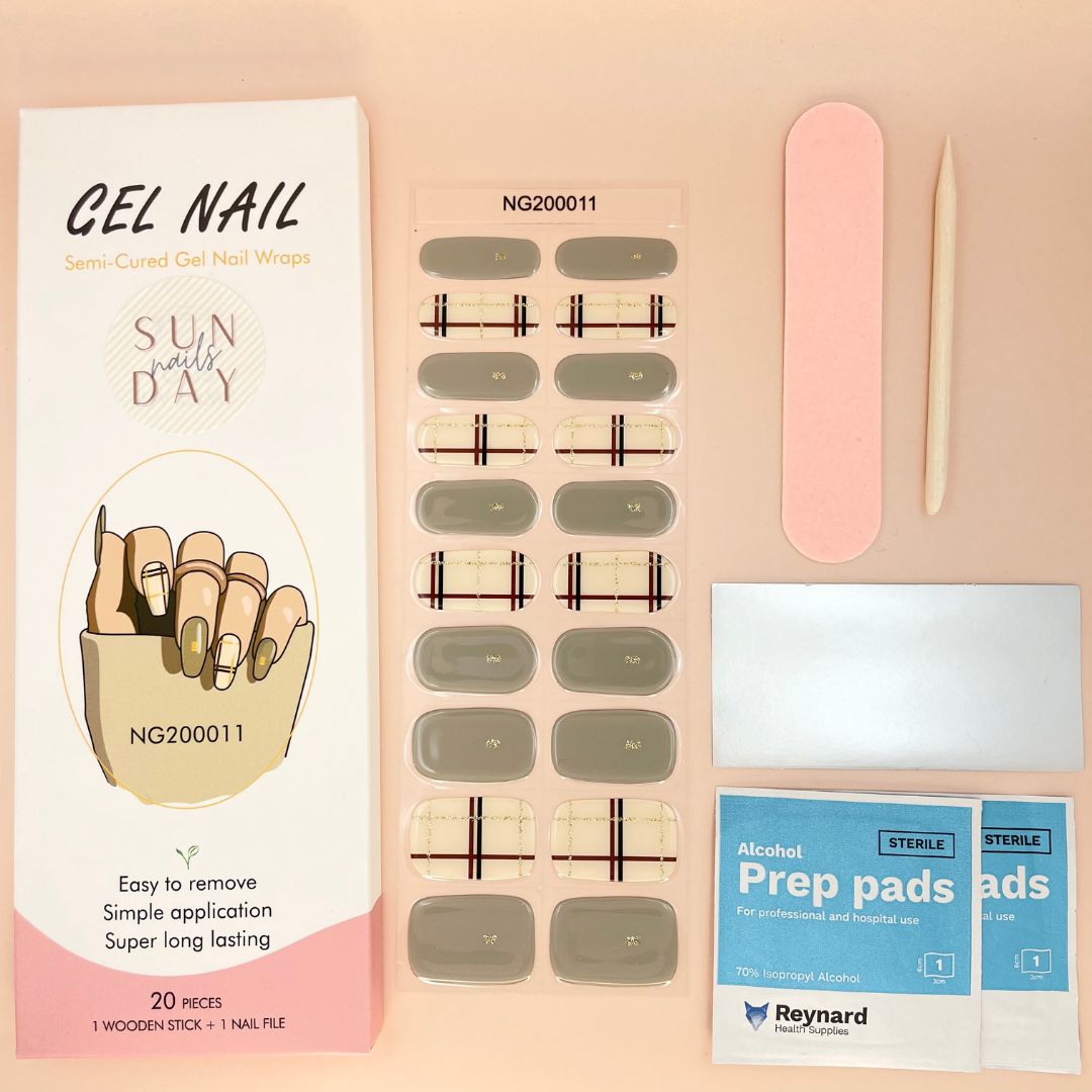 Plaid Semi Cured Gel Nail Sticker Kit - Sunday Nails AU - Semi Cured Gel Nails