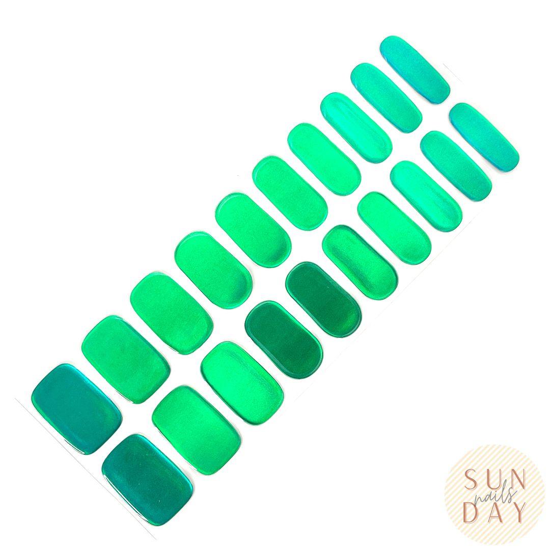 Green and Blue Chrome Semi Cured Gel Nails Kit - Sunday Nails AU - Semi Cured Gel Nails