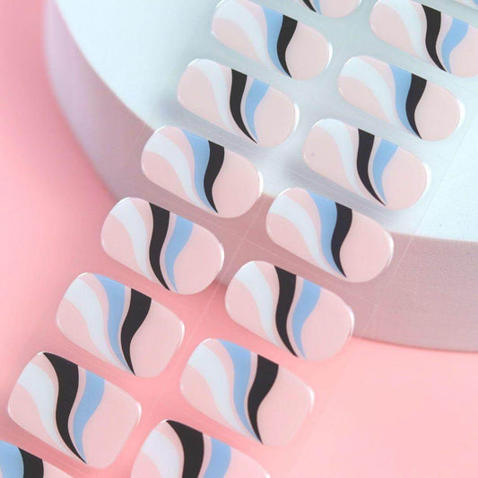 Blue French Swirls Semi Cured Gel Nail Sticker Kit - Sunday Nails AU - Semi Cured Gel Nails