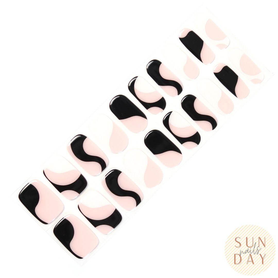 Black and White Swirls Semi Cured Gel Nail Sticker Kit - Sunday Nails AU - Semi Cured Gel Nails
