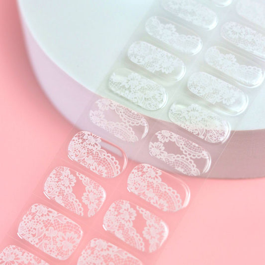 White Lace Semi Cured Gel Nail Sticker Kit - Sunday Nails AU - Semi Cured Gel Nails