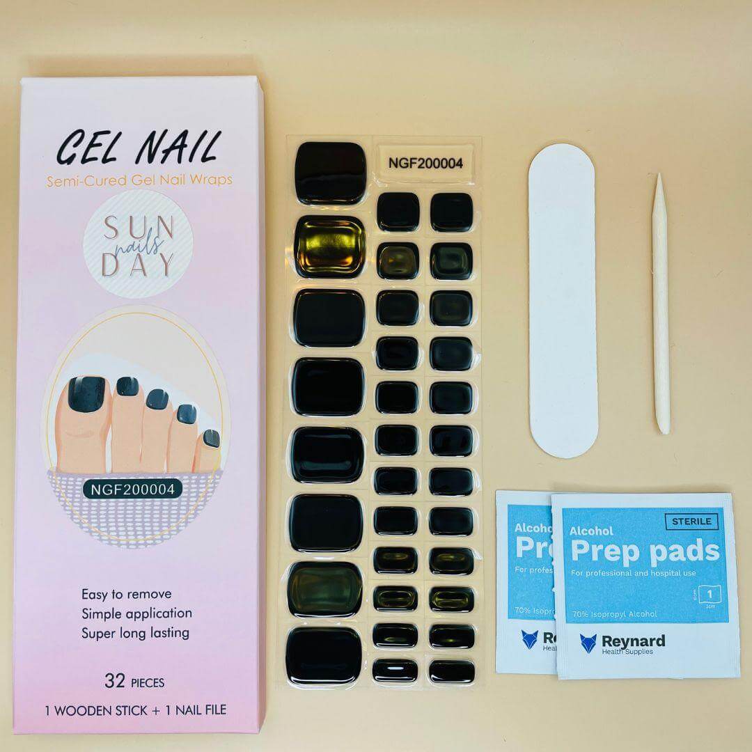 (PEDI) Back to Black Semi Cured Gel Nails Kit - Sunday Nails AU - Semi Cured Gel Nails