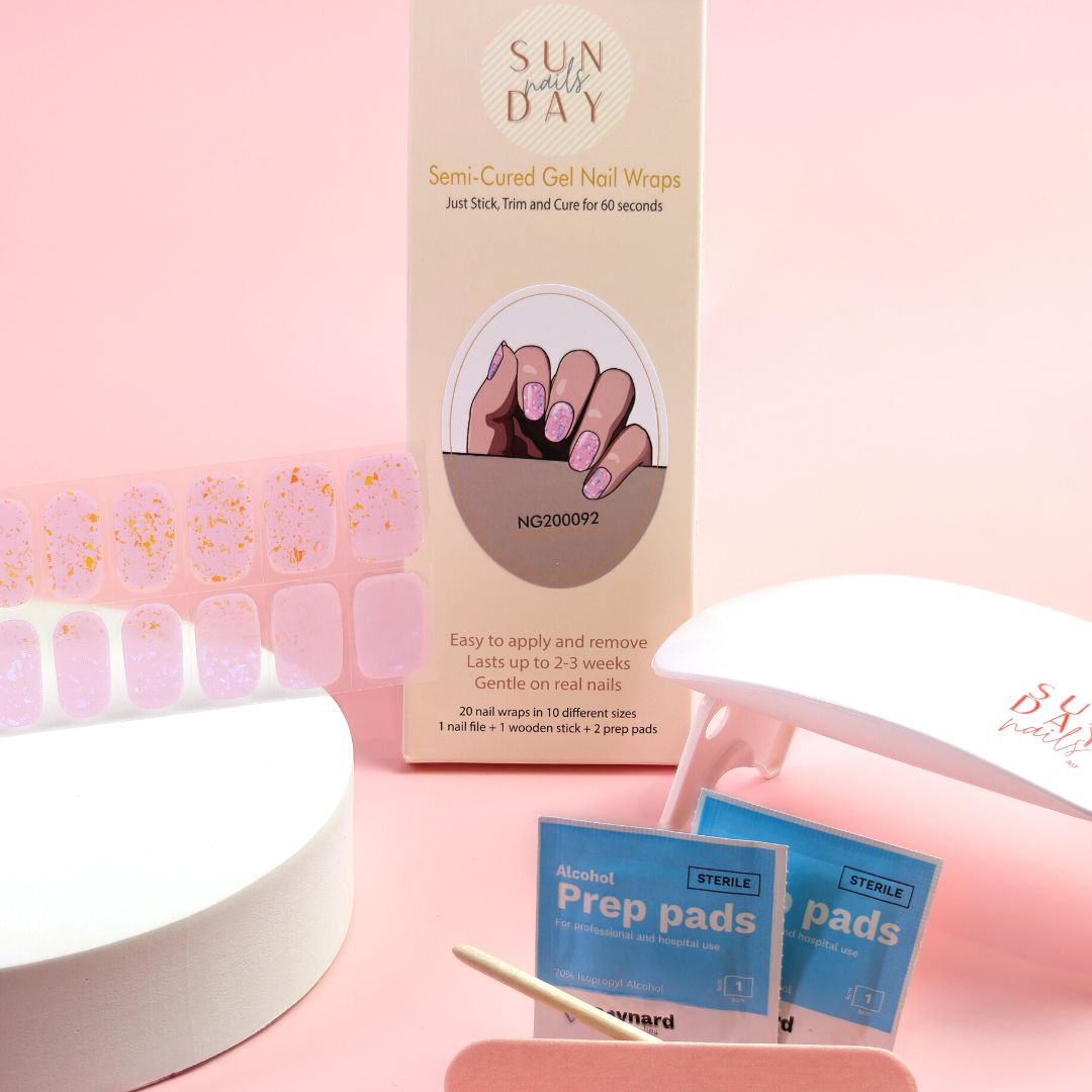 Rose Gold Sparkle Semi Cured Gel Nail Sticker Kit | Sunday Nails AU