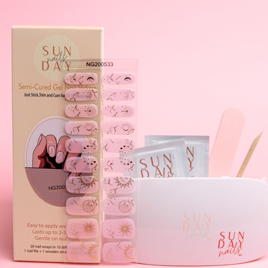 Golden Galaxy Semi Cured Gel Nail Sticker Set | Sunday Nails AU