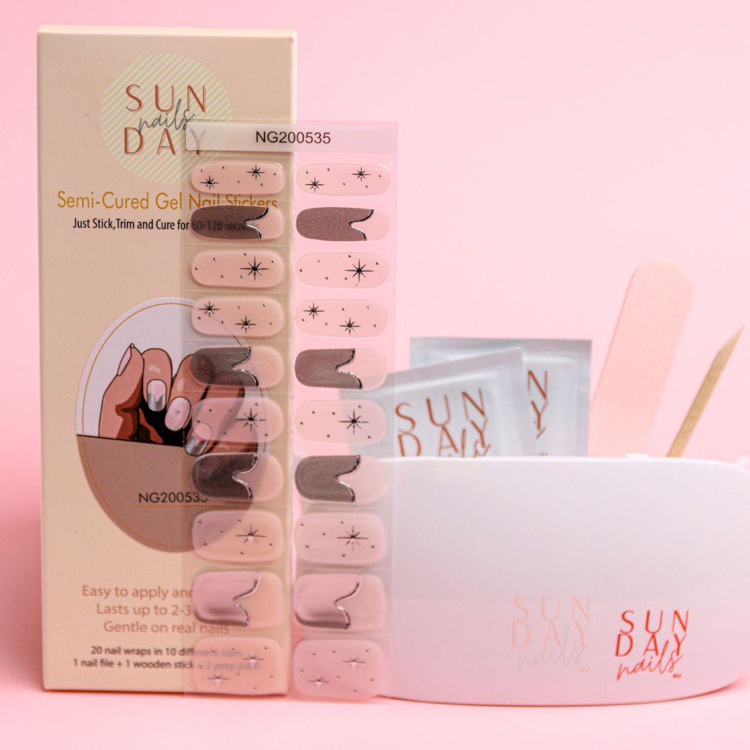 Moonlit Mirage Semi Cured Gel Nail Sticker Set (Celestial Collection) | Sunday Nails AU