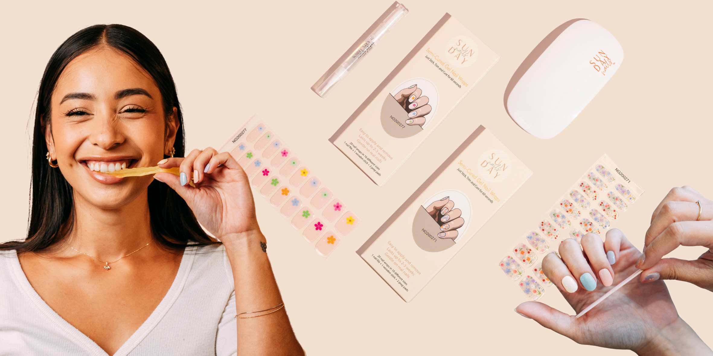 Sunday Nails AU Semi Cured Gel Nail Stickers | Gel Nail Wraps | DIY Gel Nails