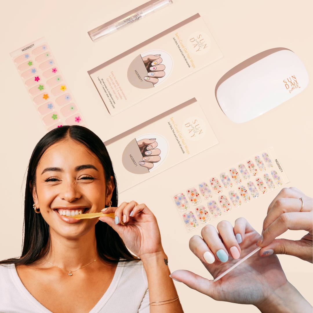 Sunday Nails AU Semi Cured Gel Nail Stickers | Gel Nail Wraps | DIY Gel Nails