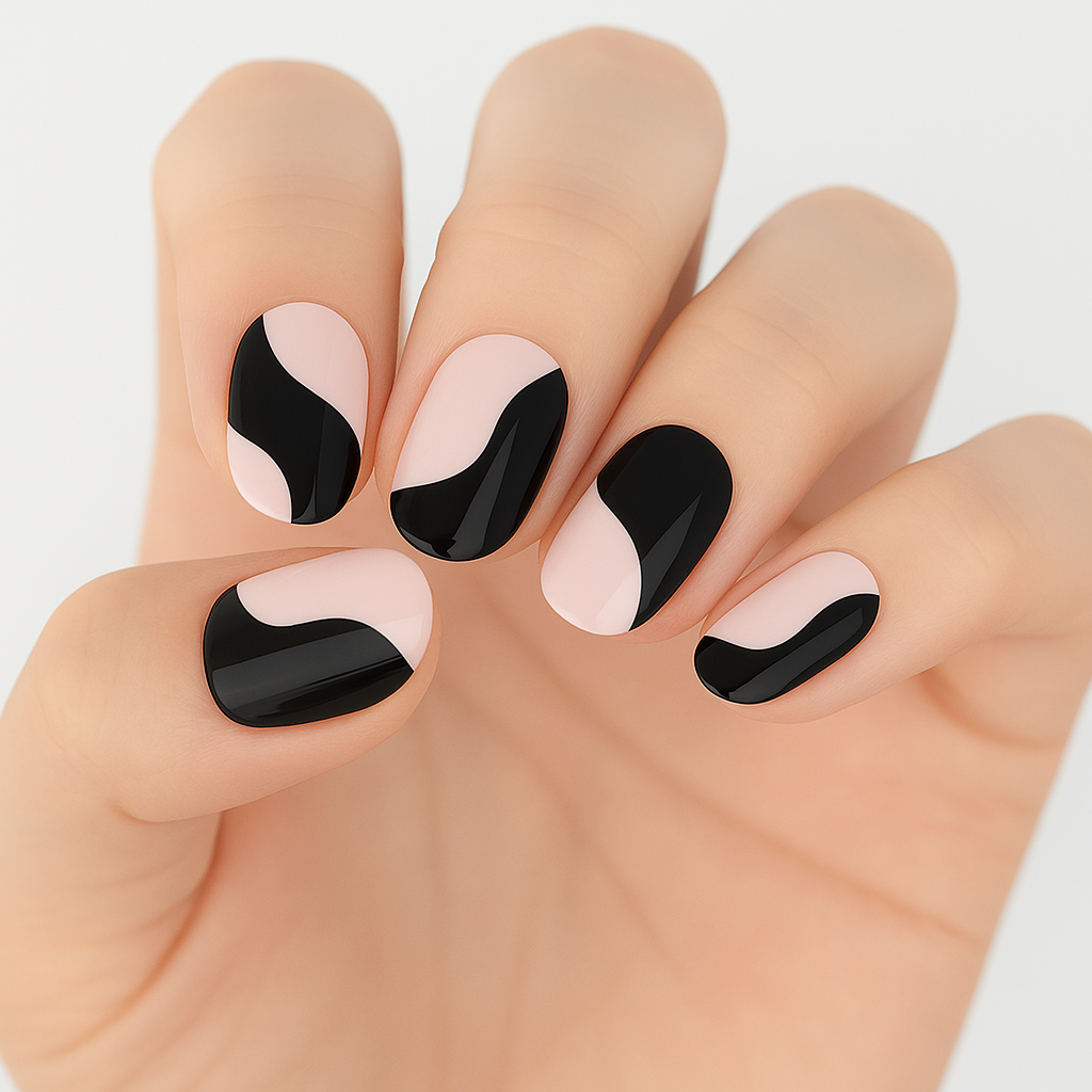 Black and White Swirls Semi Cured Gel Nail Sticker Kit