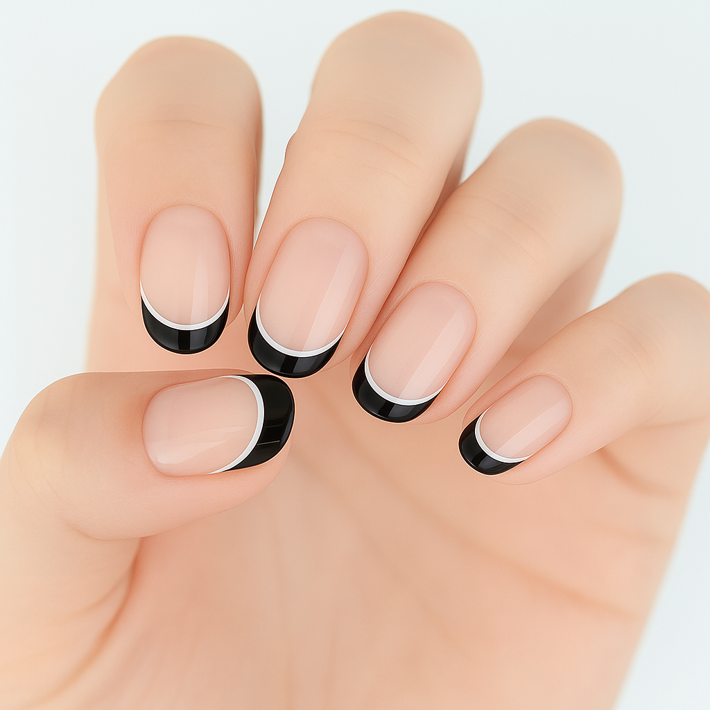 Black French Tips Semi Cured Gel Nail Sticker Kit