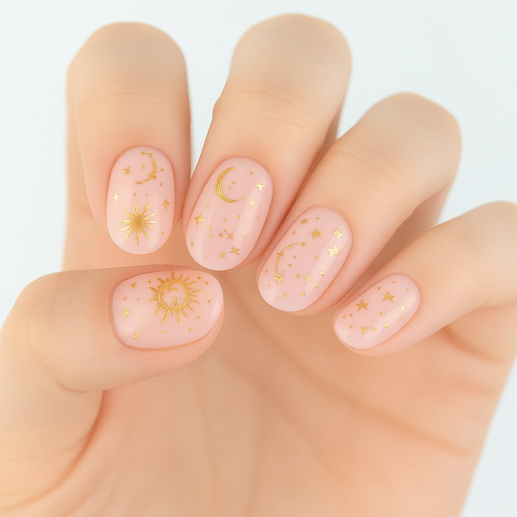 Golden Galaxy Semi Cured Gel Nail Sticker Set (Celestial Collection)