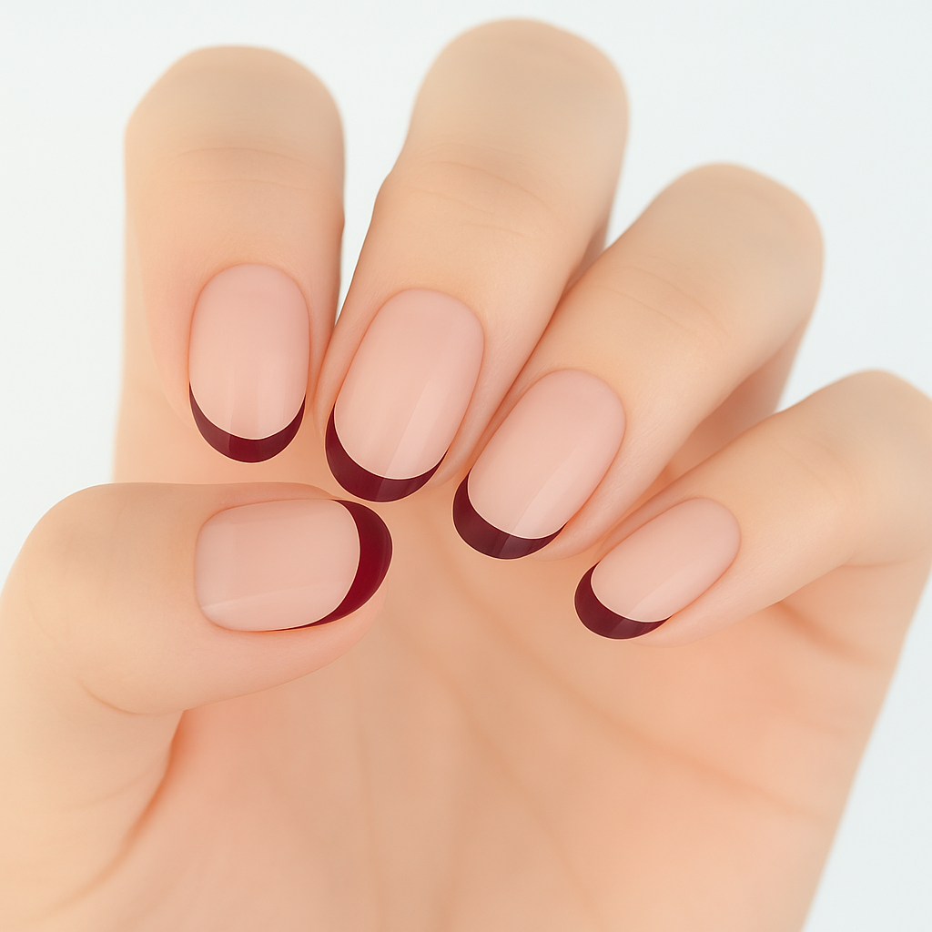 Maroon French Tip Semi Cured Gel Nail Sticker Kit