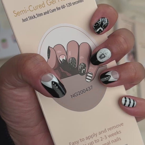 Wednesday Semi Cured Gel Nail Sticker Kit (Halloween) | Sunday Nails AU