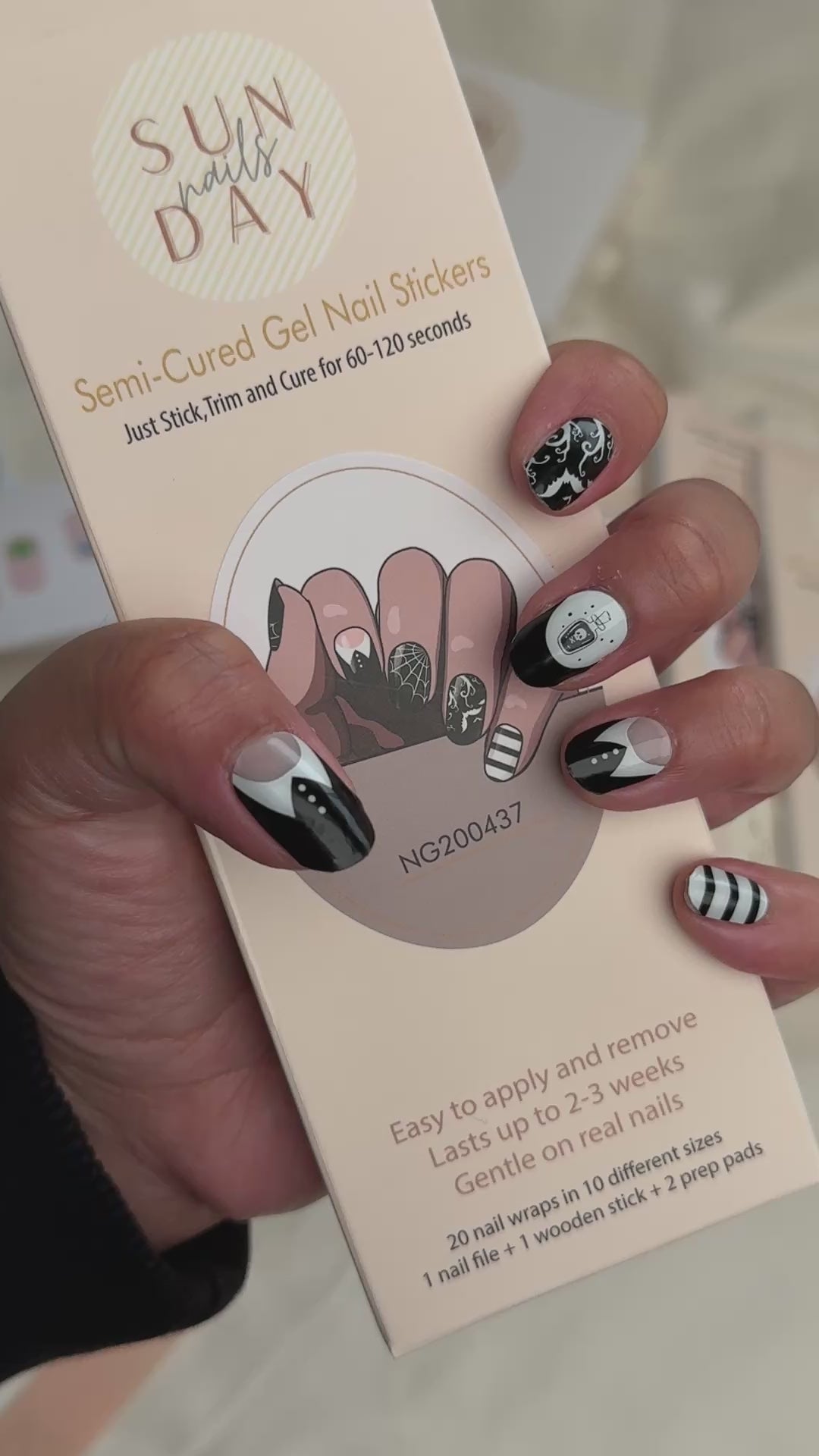 Wednesday Semi Cured Gel Nail Sticker Kit (Halloween) | Sunday Nails AU