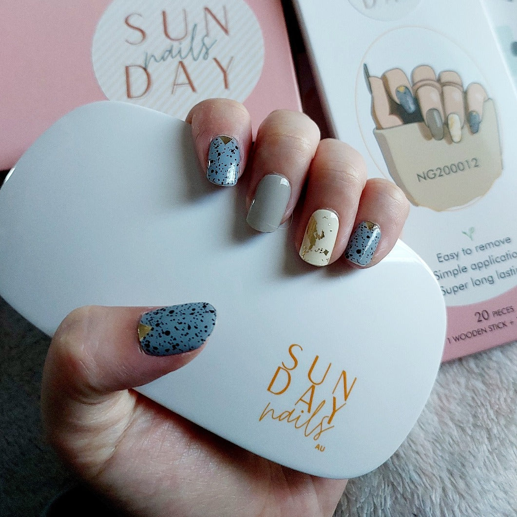 Blue and Gold Marble Semi Cured Gel Nail Sticker Kit - Sunday Nails AU - Semi Cured Gel Nails