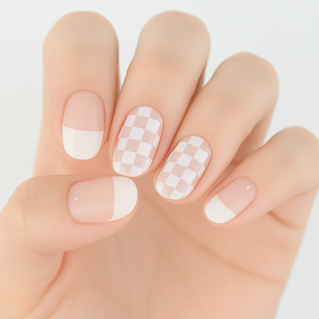 Checkerboard Semi Cured Gel Nail Sticker Kit